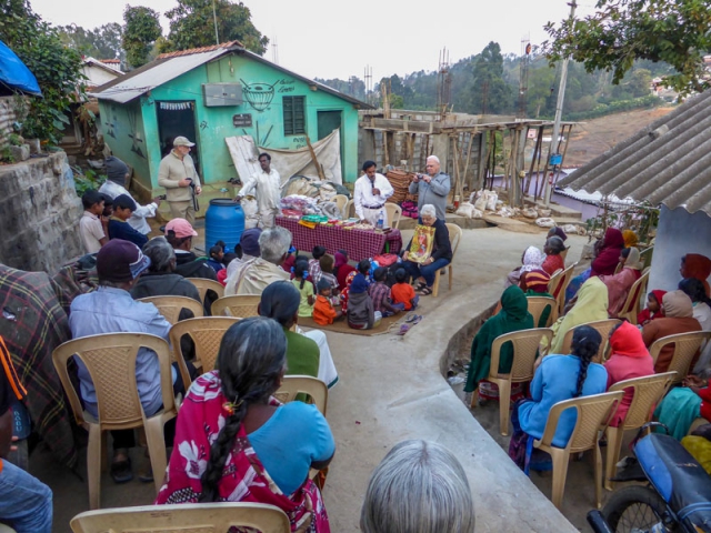 Tribal service held at hill top location in rural India